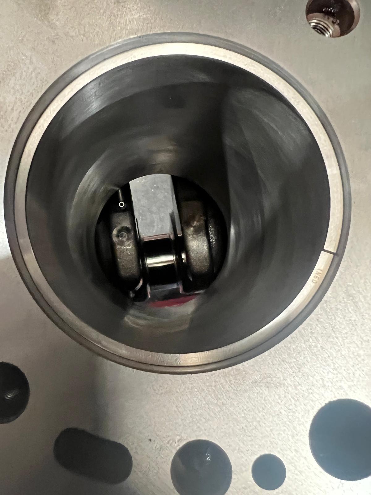 Empty cylinder bore with the crankshaft journals below